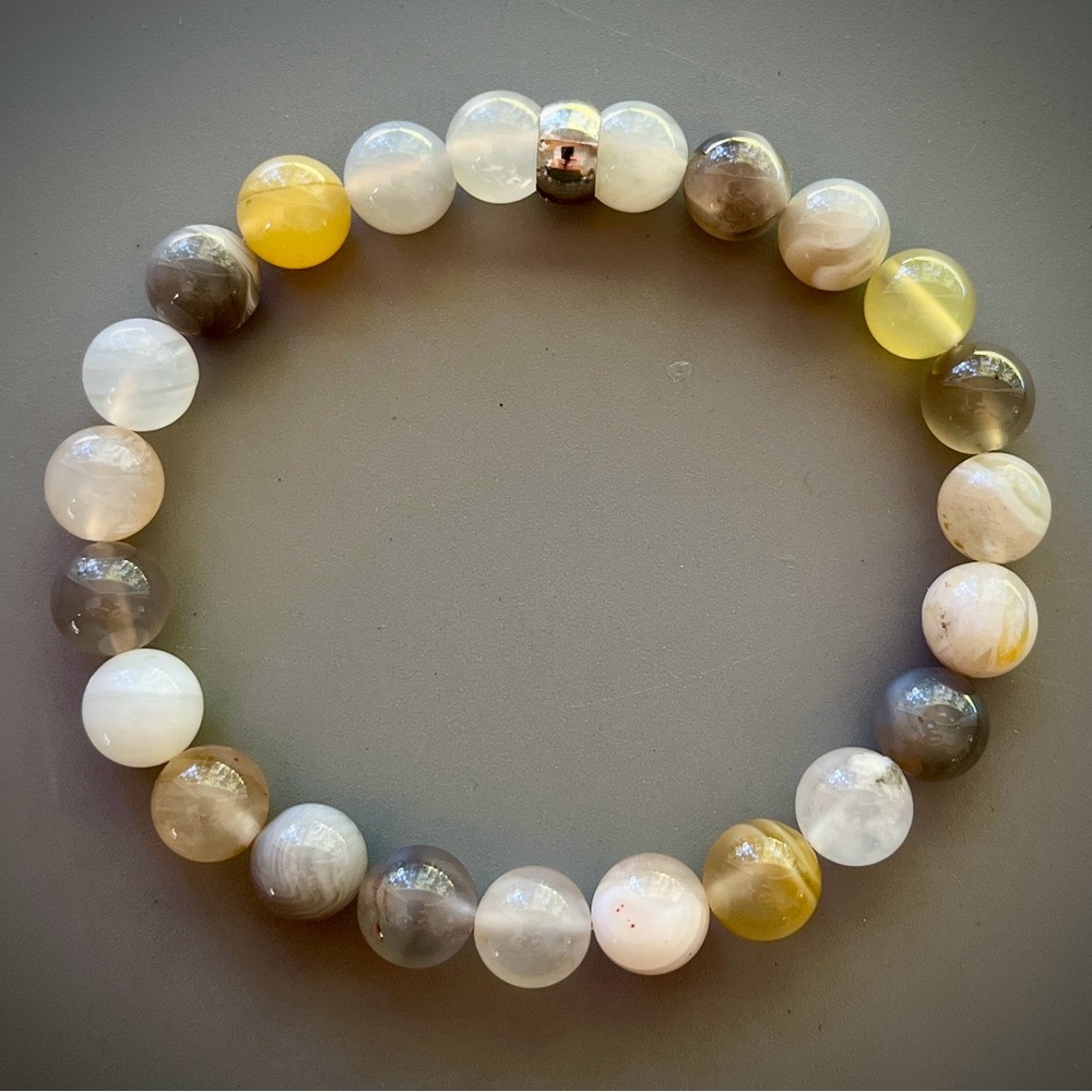 Natural Yellow Botswana Agate Handcrafted Bead Bracelet